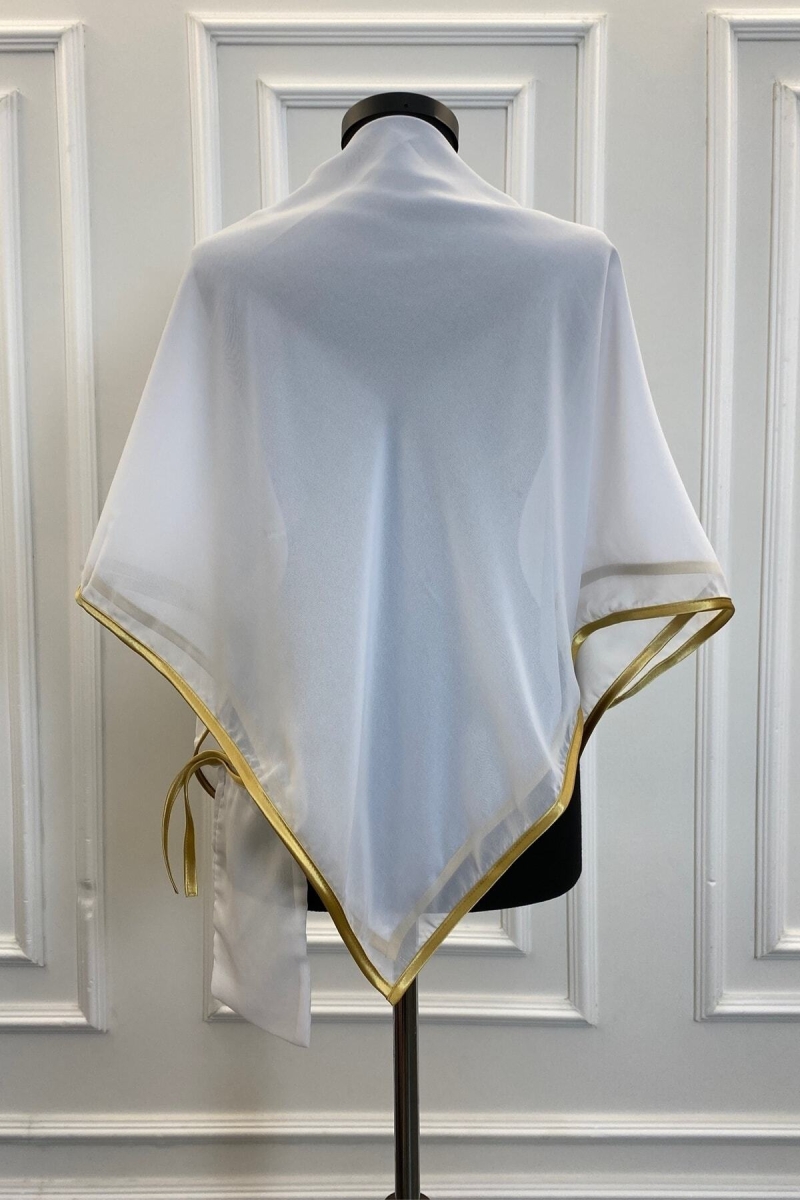 Kırık Beyaz Şifon Lüks Damat Omuz Örtüsü Şalı, Sade Model, Sağdıç Nedime Kına Asker Şalı Duvağı