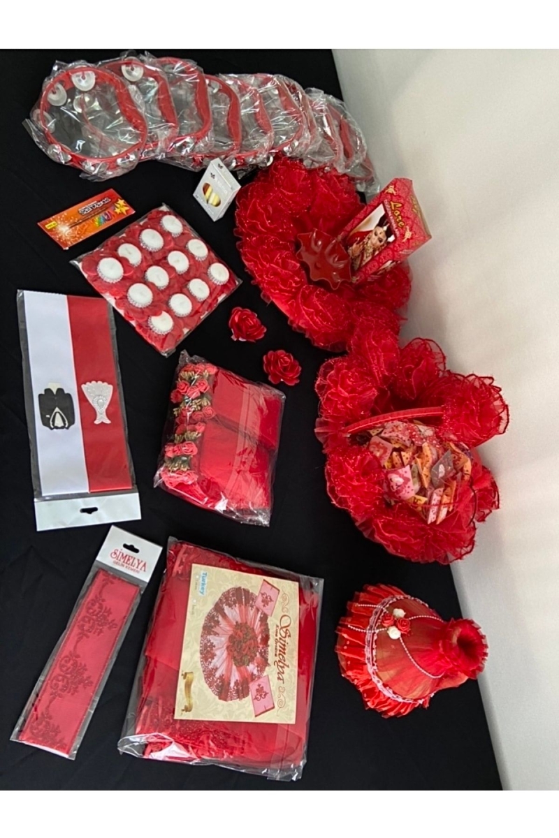 Kırmızı 174 Parça Lüks Kına Gecesi Malzemeleri Seti