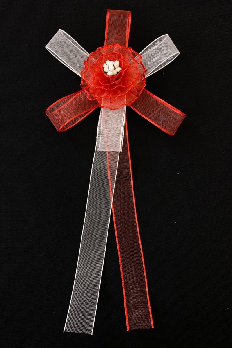 Kırmızı Beyaz Bohça Süsü, Gelin Damat Çeyiz Düğün Nişan Konvoy Gelin Arabası Sünnet Kına Süsü 1 Adet