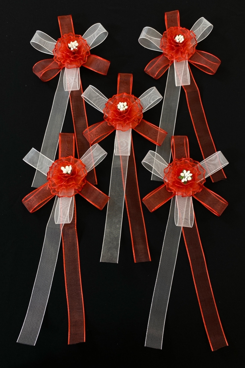 Kırmızı Beyaz Bohça Süsü, Gelin Damat Çeyiz Düğün Nişan Söz Konvoy Gelin Arabası Sünnet Süsü 5 Adet