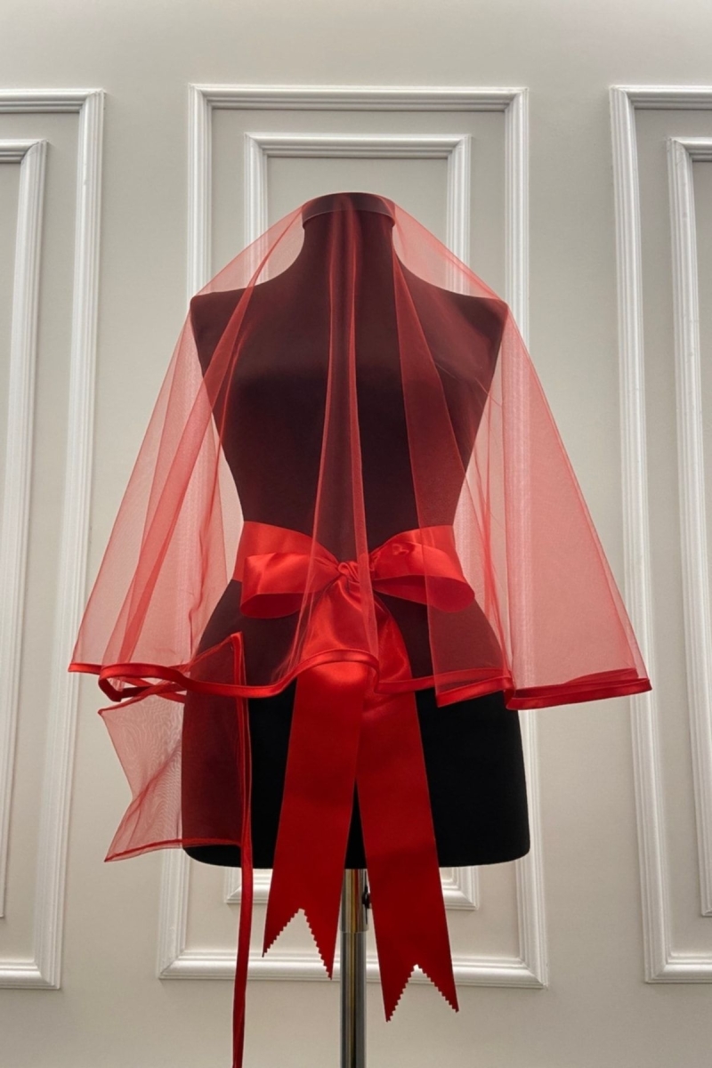 Kırmızı Biyeli Gelin Duvak Kuşak Eldiven Tam Set Kına Gecesi Düğün Nikah