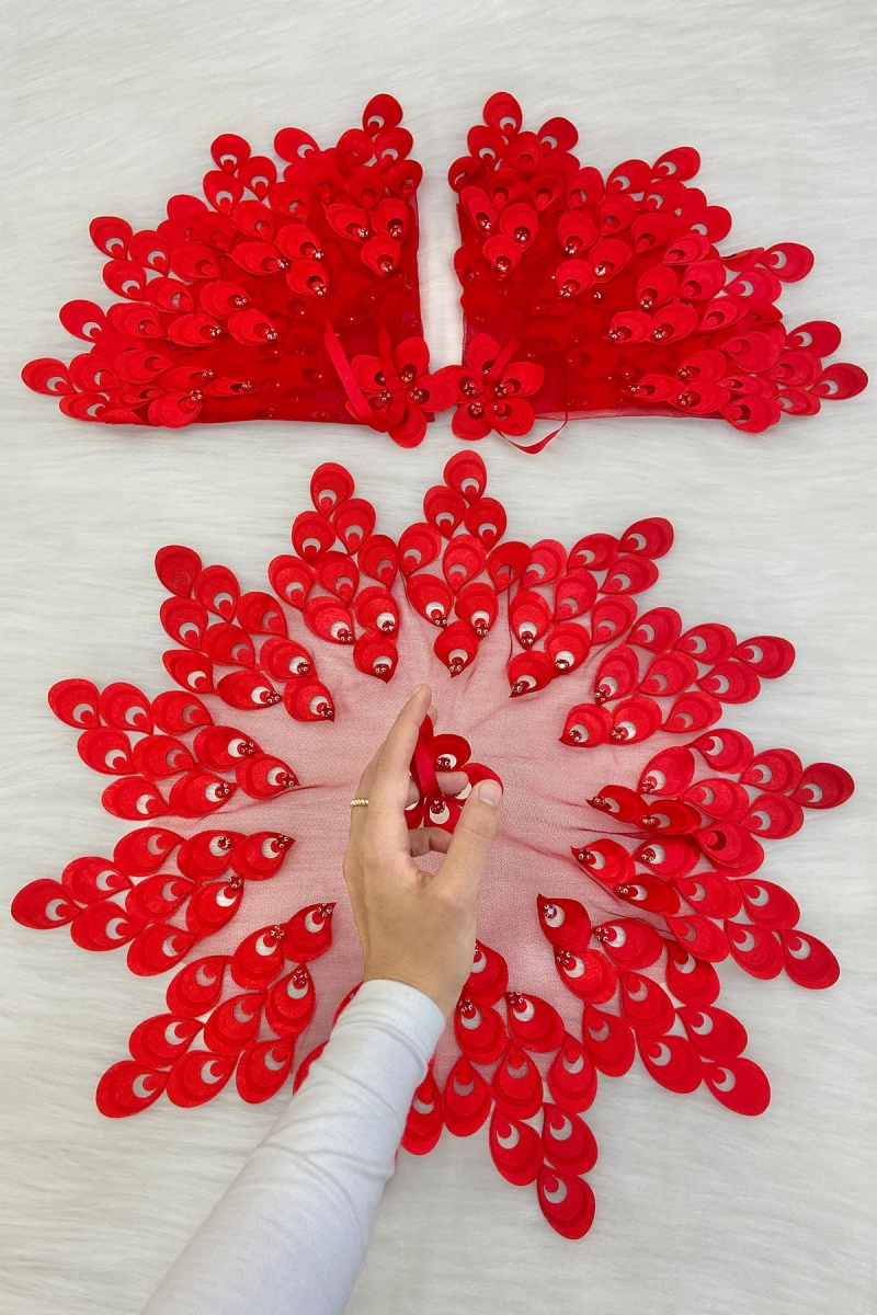 Kırmızı Büyük Boy Gelin Damat Mendili Parlak Taşlı Düğün Halay Nedime Nişan Kına Sünnet Bride Mendil