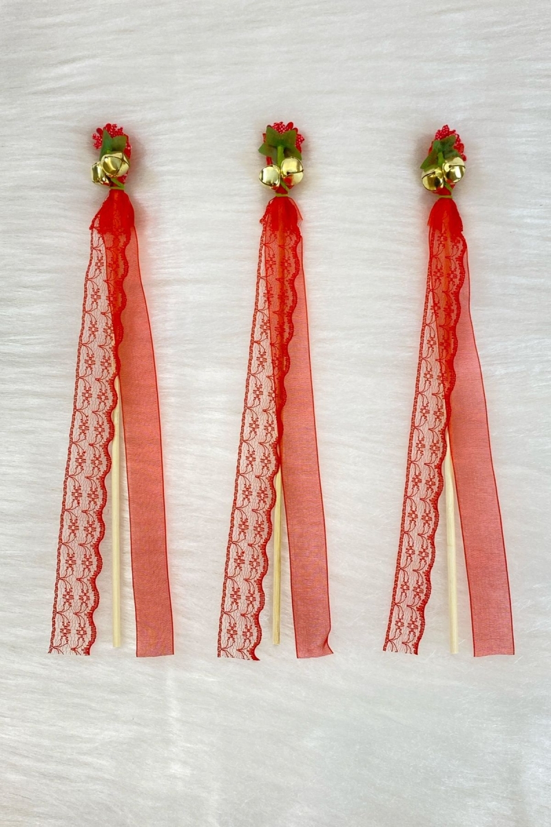 Kırmızı Çubuk Gelin Nedime Zili Tefi Kına Düğün Sünnet Defi Cipso Kurdele Süslemeli 10 Adet