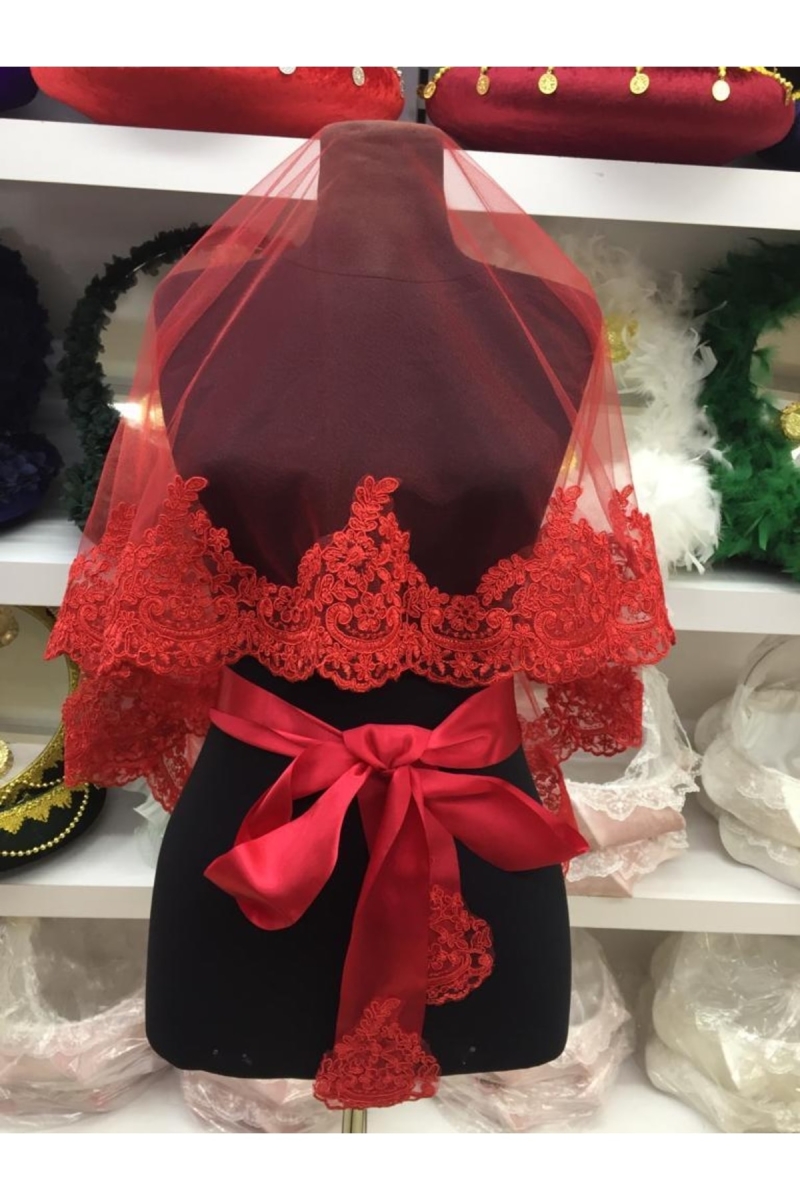 Kırmızı Dantelli Gelin Duvak Eldiven Kuşak Tam Set Gelin Pullusu Örtüsü Kına Malzemesi – Magnet, He