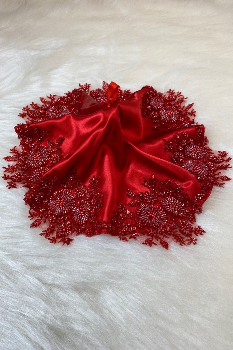 Kırmızı Gelin Damat Halay El Mendili, Saten Vip Aplikli, Kına Gecesi Düğün Nedime Sünnet Söz Nişan