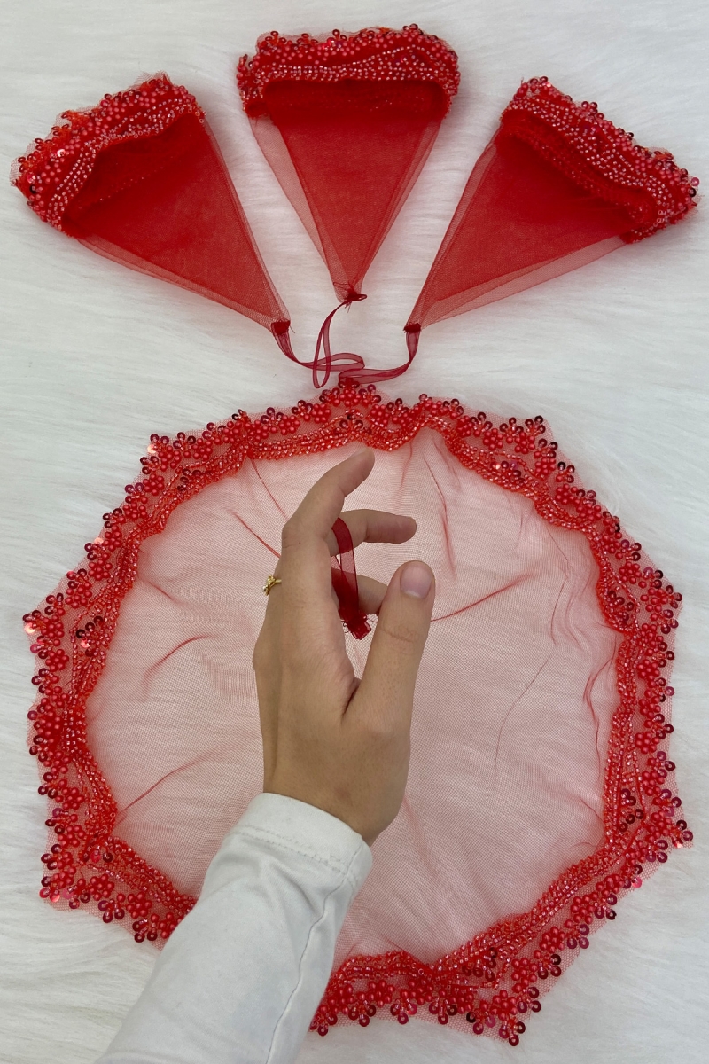 Kırmızı Gelin Damat Halay Mendili, Cam Boncuk Ve Incili, Kına Gecesi Bride Düğün Nedime Söz Nişan