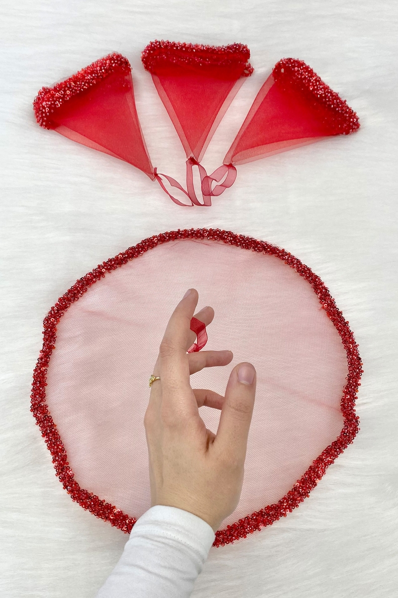 Kırmızı Gelin Damat Halay Mendili, Cam Boncuk Ve İncili, Kına Gecesi Bride Düğün Nedime Söz Nişan