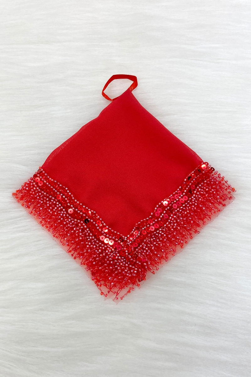 Kırmızı Gelin Damat Mendili, Halay El Mendili, Pullu Boncuklu, Düğün Kına Sünnet Söz Nişan