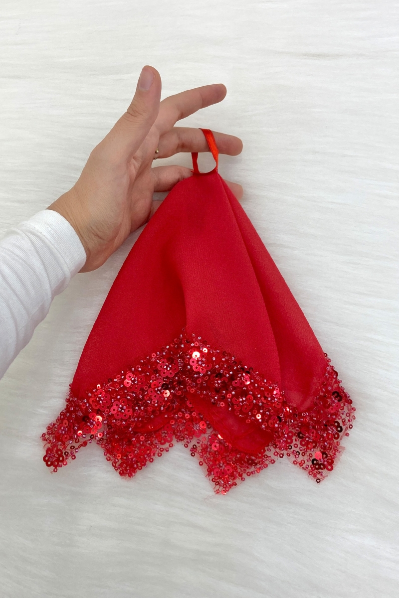 Kırmızı Gelin Damat Mendili, Halay El Mendili, Pullu Boncuklu, Düğün Kına Sünnet Söz Nişan