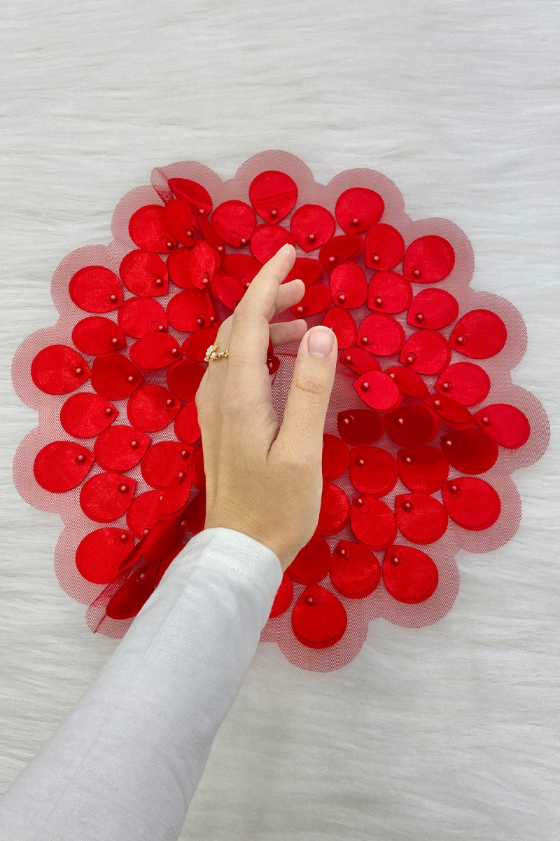 Kırmızı Gelin Damat Mendili, İnci Detaylı Düğün Halay Nedime Söz Nişan Kına Sünnet Bride Mendil