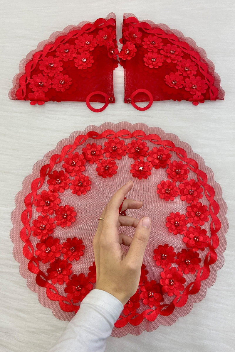 Kırmızı Gelin Damat Mendili Parlak Taş Detaylı Düğün Halay Nedime Söz Nişan Kına Sünnet Bride Mendil