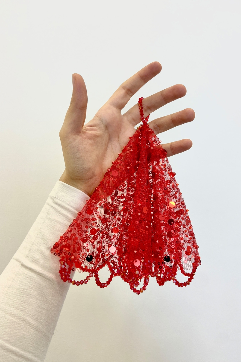 Kırmızı Gelin Damat Mendili, Pul Payet İnci ve Kristal Taş Detaylı, Düğün Kına Sünnet Söz Nişan