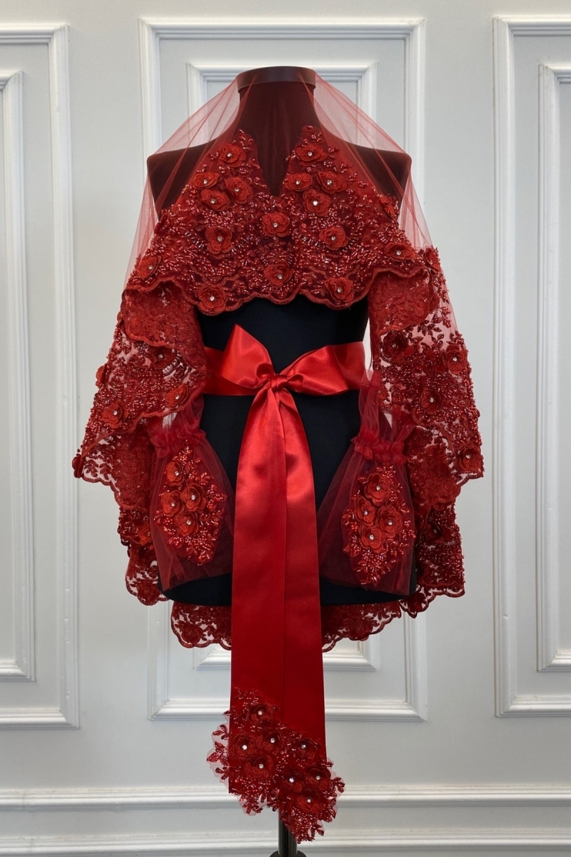 Kırmızı Gelin Duvak Seti, Kına Duvağı, Vip Model