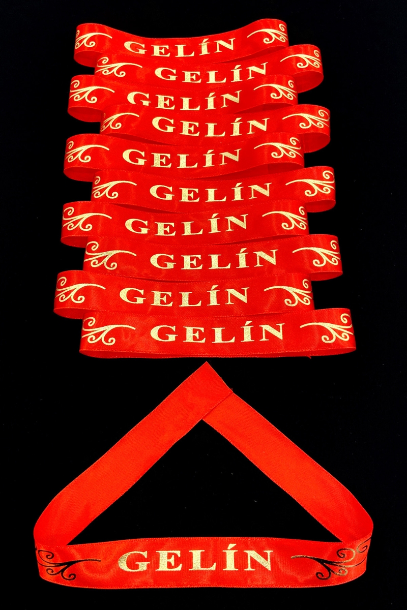 Kırmızı Gelin Kol Kurdele Bileklik Bant, Kına Gecesi Düğün Bride Bekarlığa Veda Söz, 1 Adet