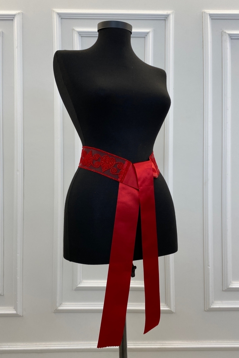 Kırmızı Gelin Kuşağı, Gelin Kurdelesi, Gelin Beli Kemeri, Kardeş Kuşağı, Ortası Kalp Motifli