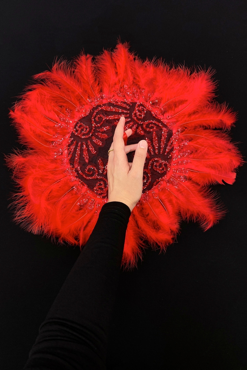 Kırmızı Gelin Mendili, Cam Boncuk Ve Tüy Süslemeli, Damat Düğün Kına Sünnet Nişan Bride Söz Nedime