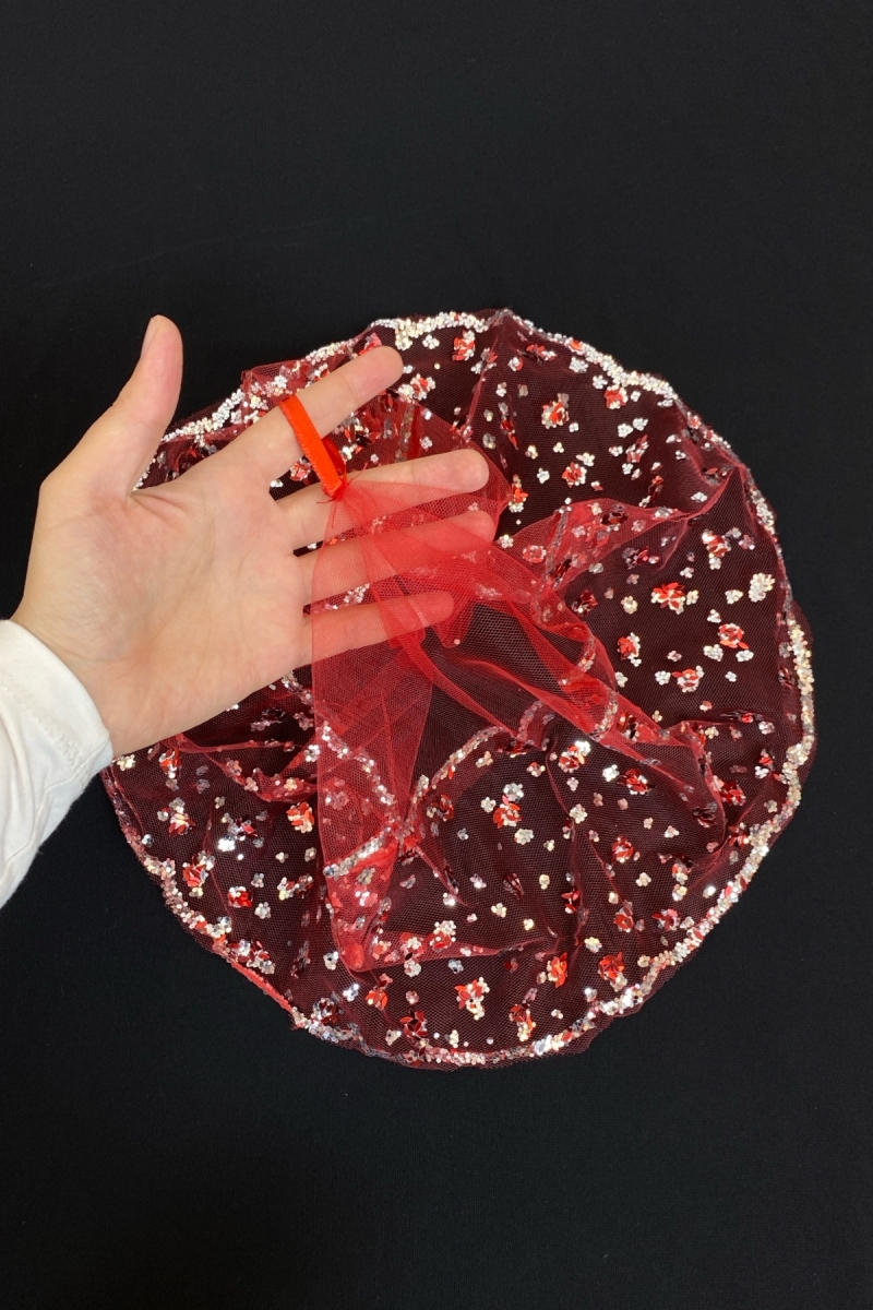 Kırmızı Gelin Mendili, Düğün Halay Mendili, Gümüş Pul Sim Kırmızı Mekik Baskılı Kına Mendili 5 Adet