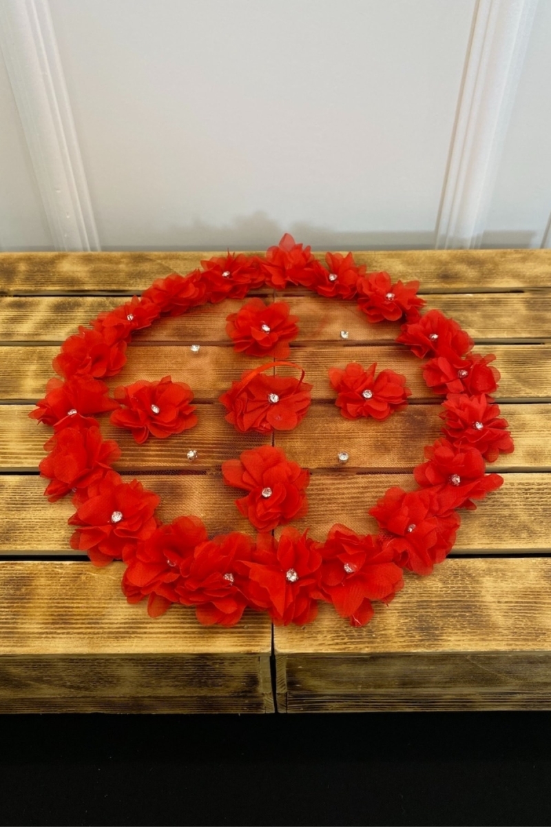 Kırmızı Gelin Damat Mendili Üç Boyutlu Lazer Çiçek Ve Parlak Taşlı Düğün Kına Sünnet Söz Nişan Halay