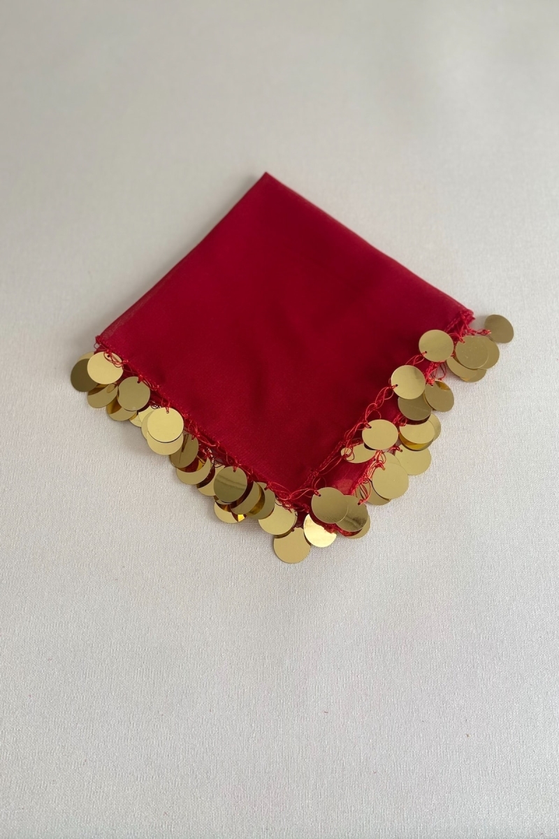 Kırmızı Gold Lüks Şifon Halay Mendili 1 Adet