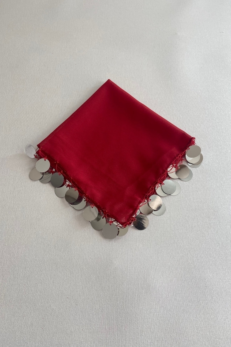 Kırmızı Gümüş Lüks Şifon Halay Mendili 1 Adet