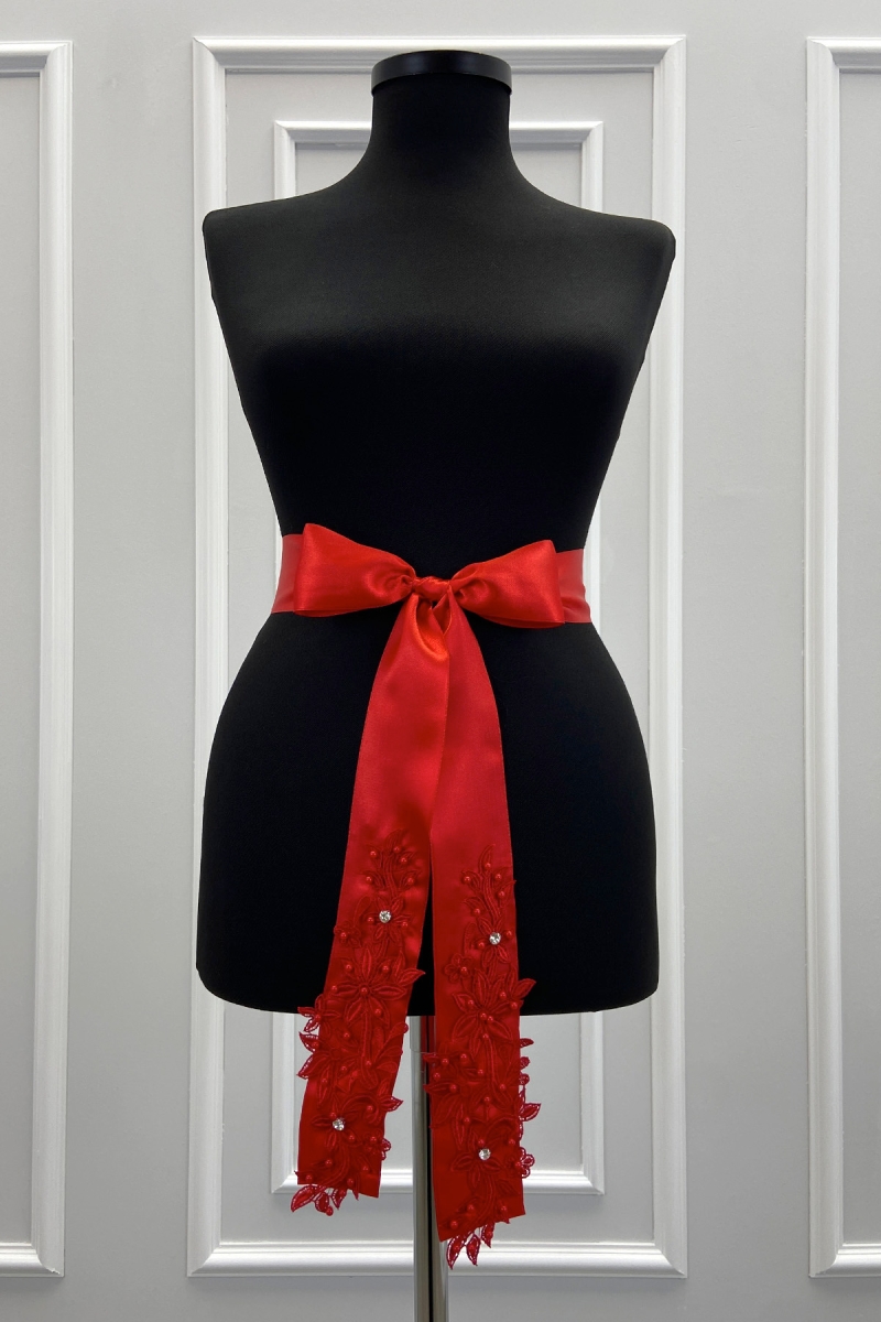 Kırmızı Güpürlü Gelin Kuşağı, Lüks Taş Ve İncili Gelin Kurdelesi, Gelin Beli Kemeri, Kardeş Kuşağı