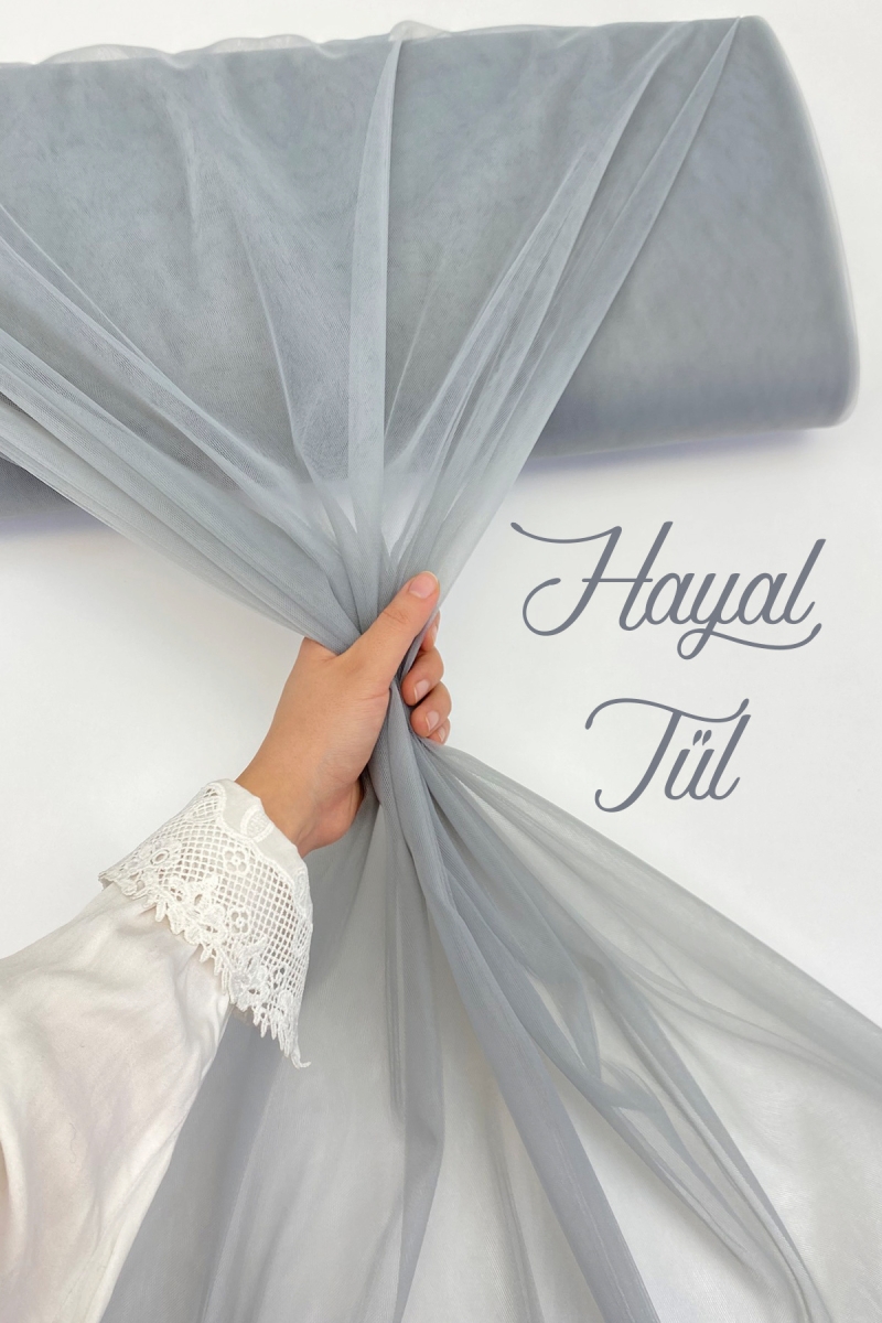 Gri Hayal Tül, Nişan Çeyiz Bohça Kapı Doğum Günü Parti Süsleme, Gelin Abiye Türban 100x300cm