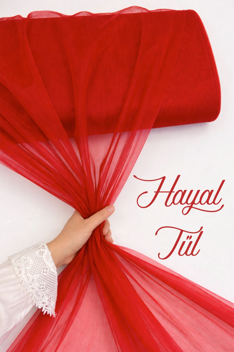 Kırmızı Hayal Tül, Nişan Çeyiz Bohça Kapı Doğum Günü Parti Süsleme, Gelin Abiye Türban 100x300cm