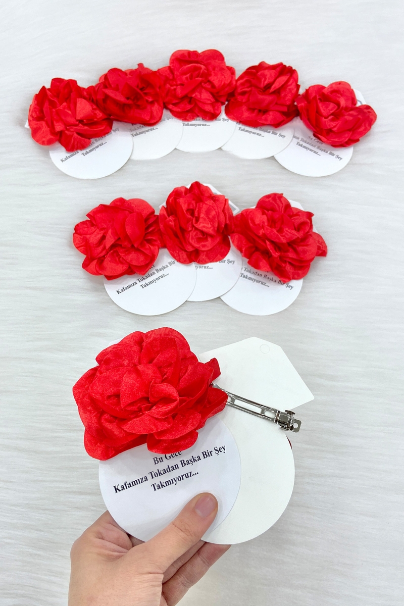 Kırmızı Hediyelik Toka Klipsli, Kına Gecesi Nedime Bride Bekarlığa Parti Nişan Düğün Sünnet, 10 Adet