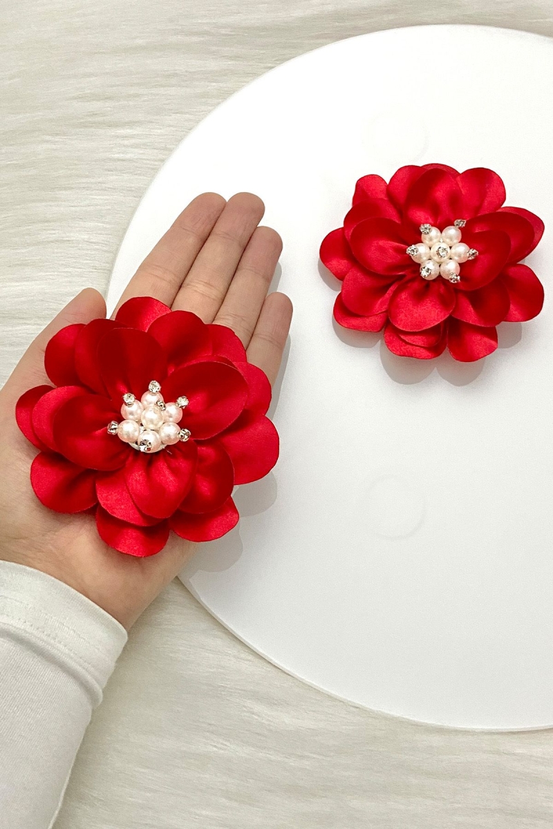 Kırmızı İncili Parlak Taşlı Gelin El Gülü, Damat, Nedime Bileklik, Düğün Kına Söz Bride, 2 Adet