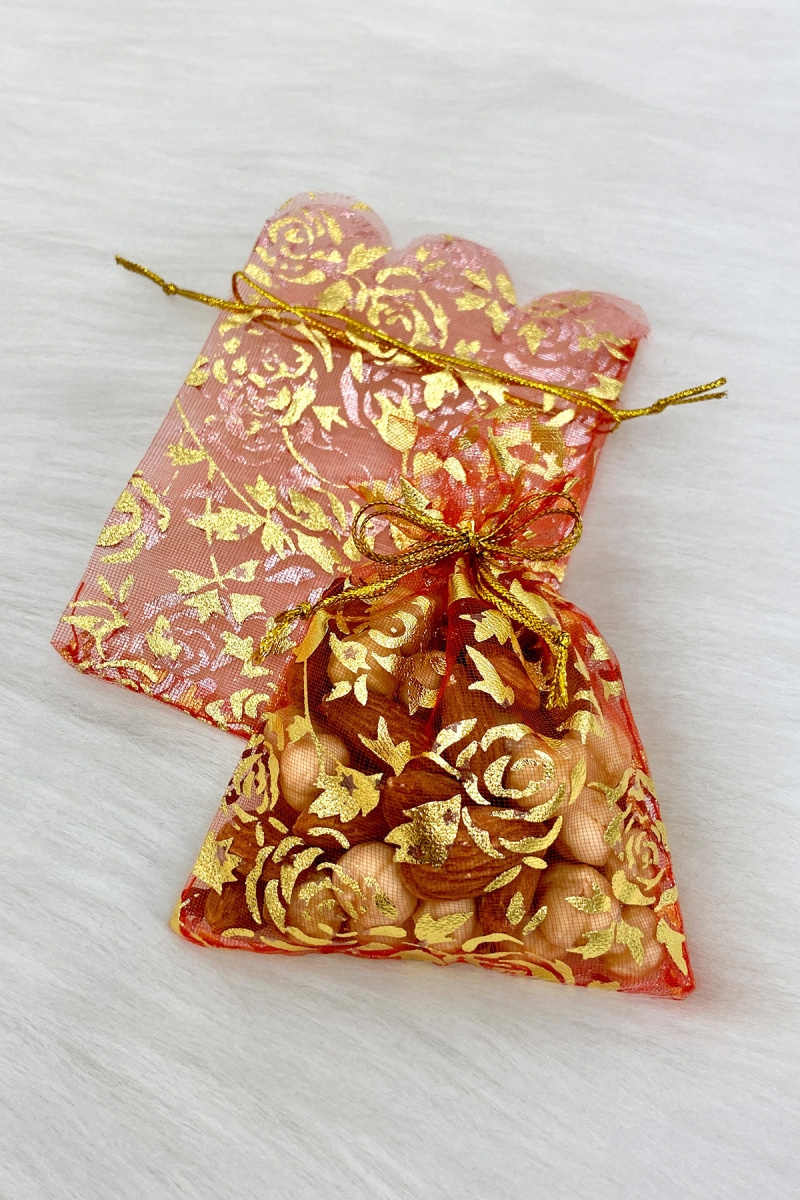 Kırmızı Kına Çerez Nişan Hediye Kesesi 100 Adet Ölçü 9x12cm, Nikah Düğün Bride Doğum Mevlüt Sünnet