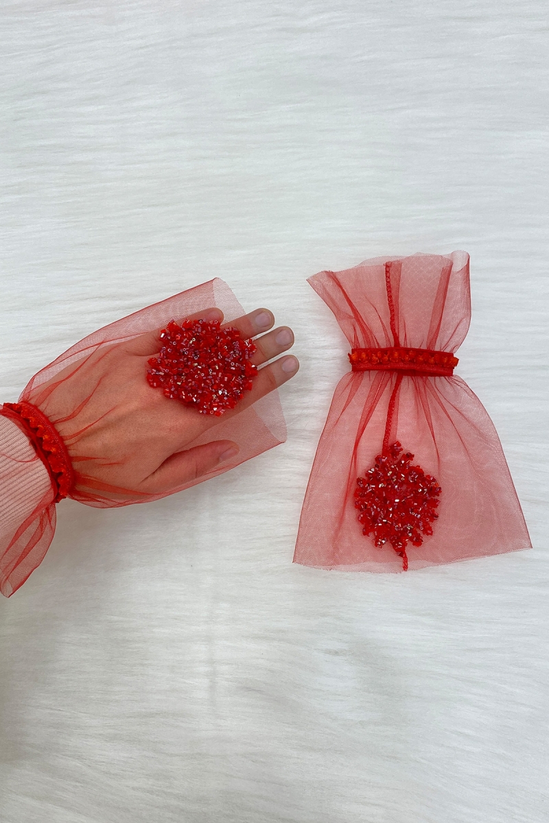 Kırmızı Kristal Cam Boncuk Gelin Eldiveni, Düğün Kına Gecesi Bekarlığa Veda Nikah Bride Söz