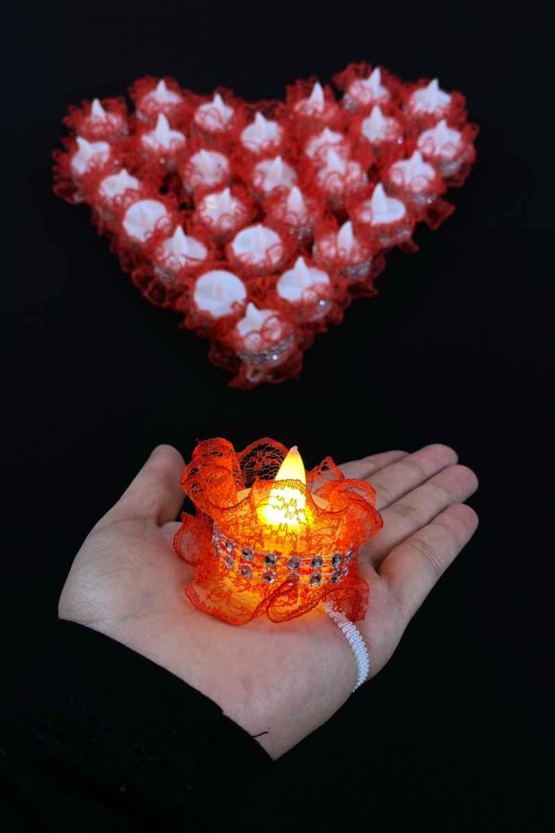 Kırmızı Ledli Kına El Mumu, Düğün, Nedime, Bride, Sünnet, Led Işıklı, Tealight Mum Pilli 12 Adet