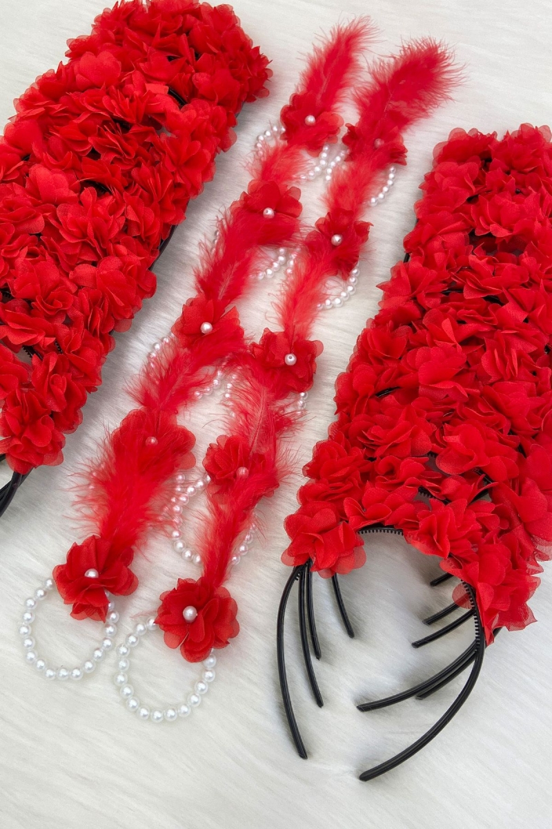 Kırmızı Nedime Bilekliği ve Nedime Tacı (Plastik) Kına Gecesi Bekarlığa Veda Partisi, Bride 20 Parça