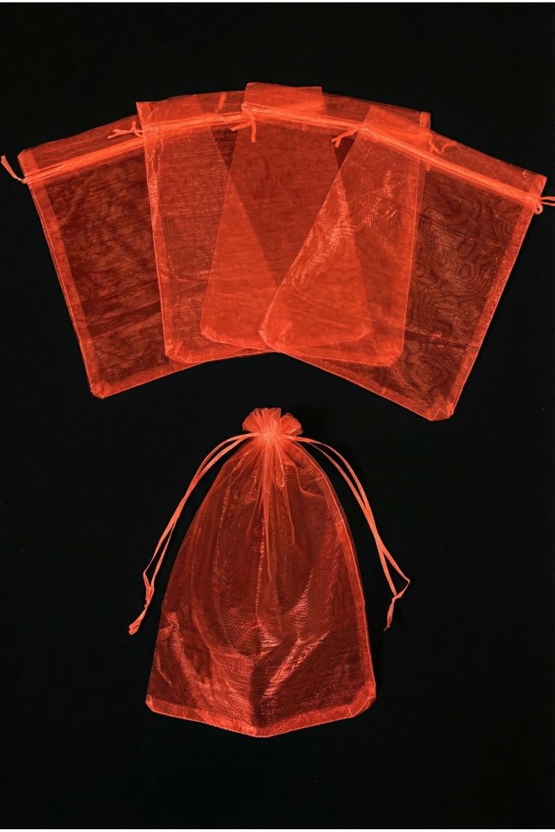 Kırmızı Organze Şeffaf Tül Kese, 10 Adet Ölçü 20x30cm, Düğün Bohça Çeyiz Yazma Havlu Yasin Mevlüt