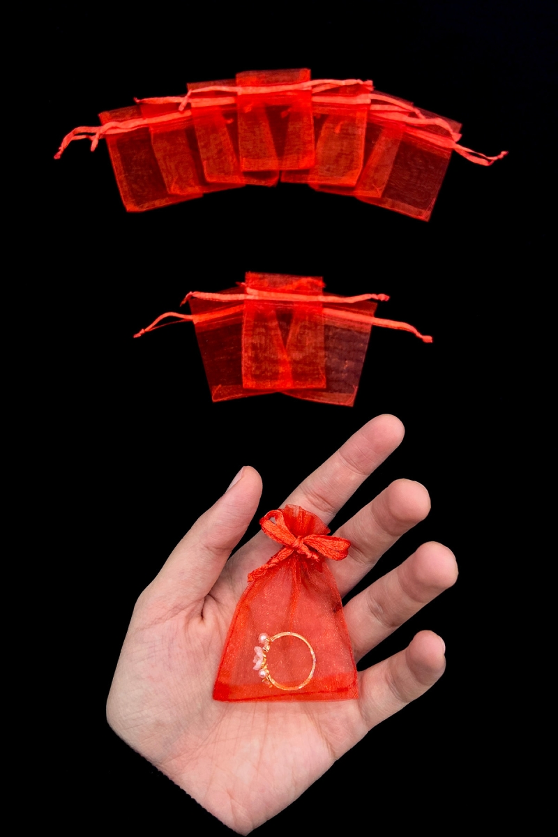 Kırmızı Organze Şeffaf Tül Kese, 50 Adet Ölçü 5x7cm, Kına Çerez Kuruyemiş Altın Takı Söz Hediye