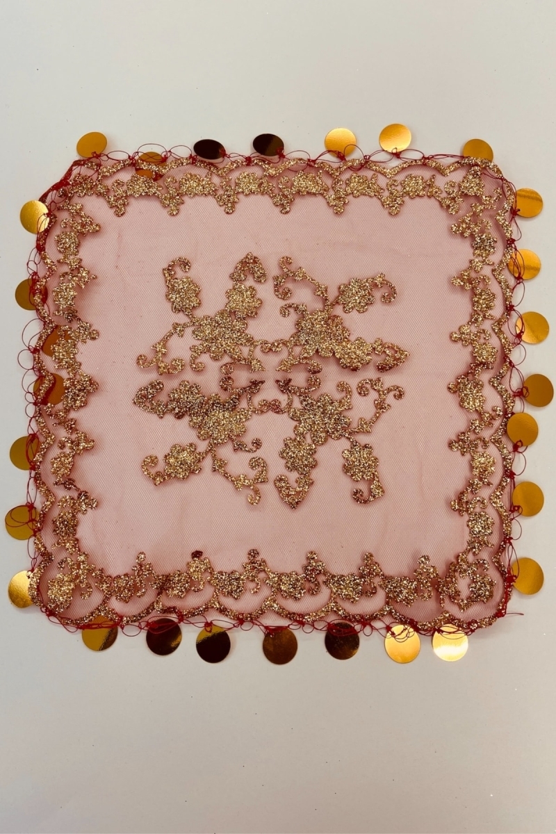 Kırmızı Pullu Simli Halay Mendili, Gelin Halay Mendili, 5 Adet