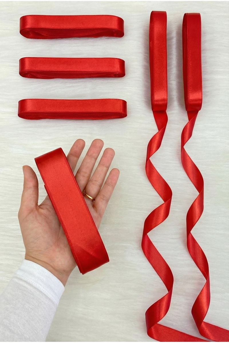 Kırmızı Saten Kurdele 2 Cm 10 Mt, Bohça Çeyiz Nikah Kına Sünnet Söz Doğum Günü Parti Hediye Süsleme