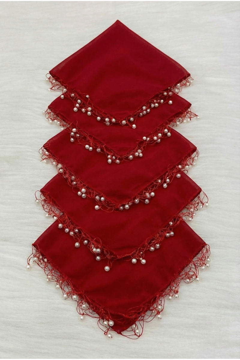 Kırmızı Şifon Gelin Damat Mendili, Düğün Halay Nedime Bride Parti Kına Nişan Sünnet Hediye, 10 Adet