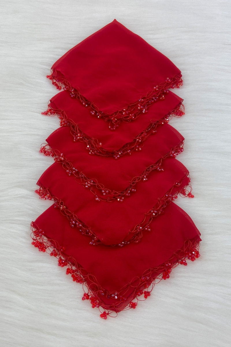 Kırmızı Şifon Gelin Damat Mendili, Düğün Halay Nedime Bride Parti Kına Nişan Sünnet Hediye, 10 Adet