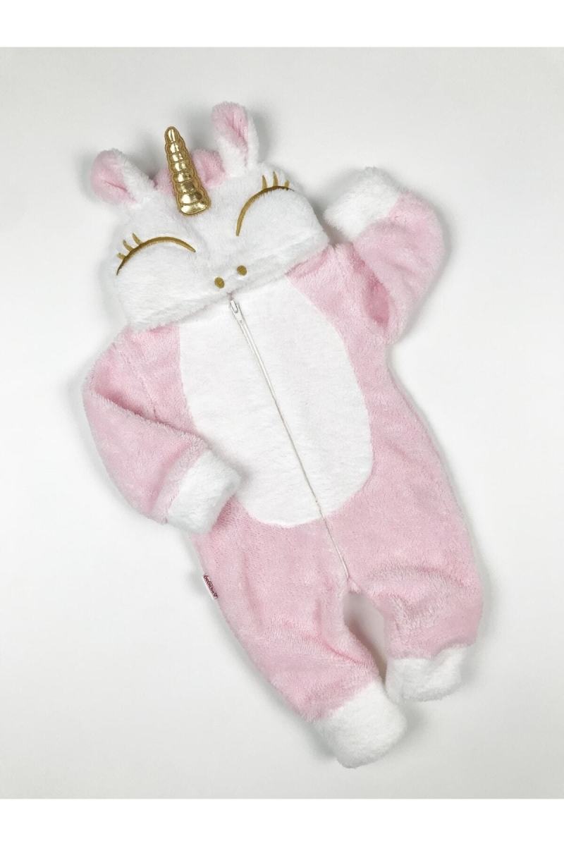 Kız Bebek Pembe Welsoft Fermuarlı Unicorn Tulum
