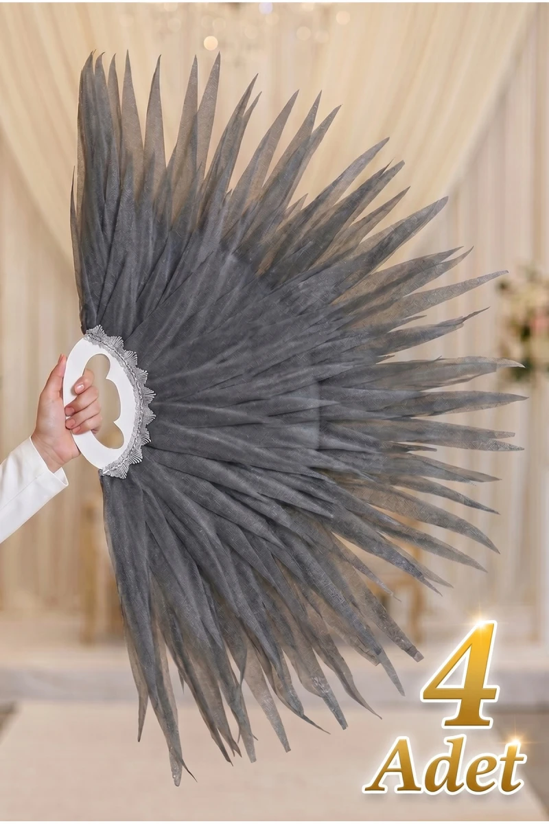 Koyu Gri Saçaklı Dans Yelpazesi, 4 Adet Büyük Boy 120x80cm, Kına Gecesi, Bride, Organizasyon, Gösteri