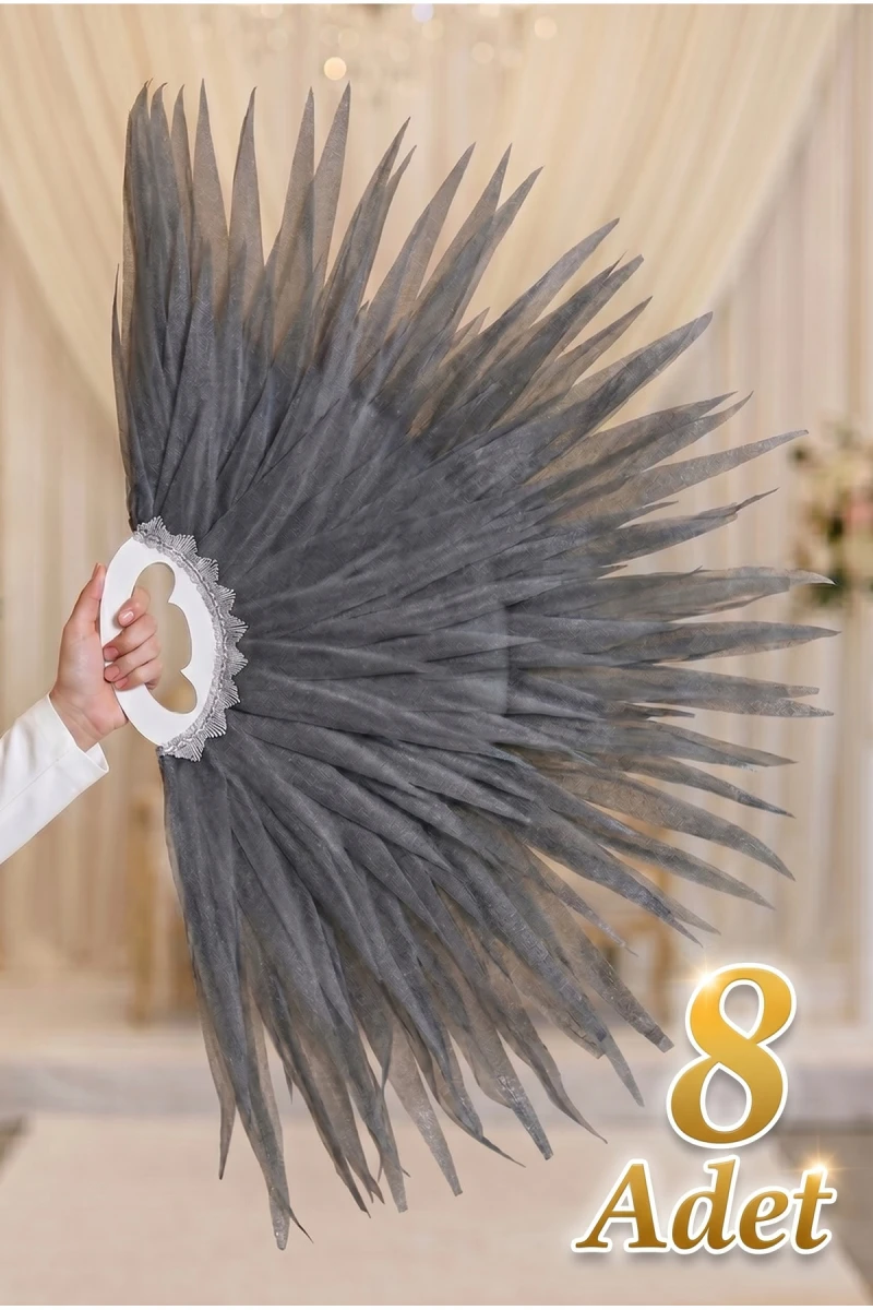 Koyu Gri Saçaklı Dans Yelpazesi, 8 Adet Büyük Boy 120x80cm, Kına Gecesi, Bride, Organizasyon, Gösteri