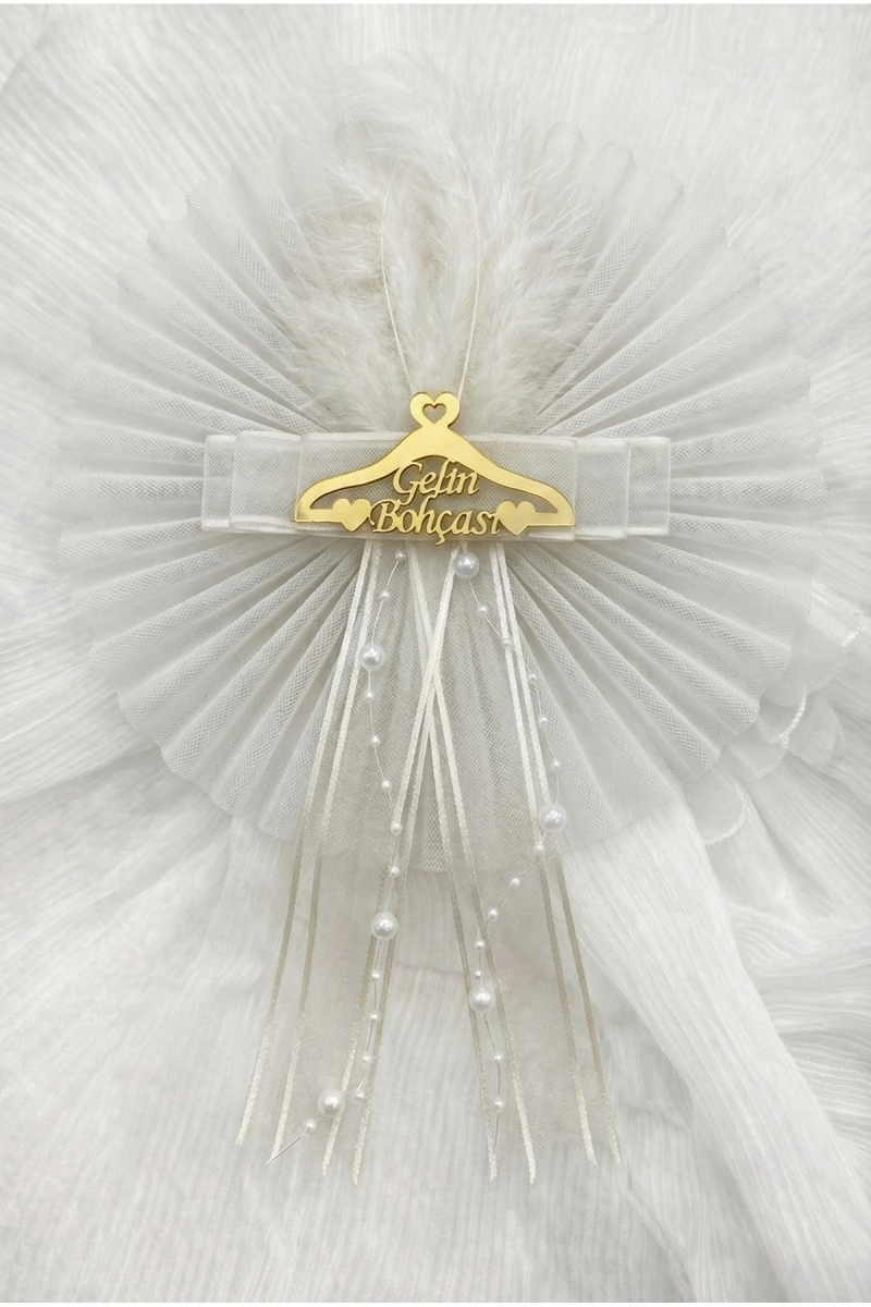 Krem Gelin Bohçası Süsü, 5 Adet Pleksili, Gelin Çeyiz Düğün Nişan Hediye Konvoy Valiz Bavul Kına