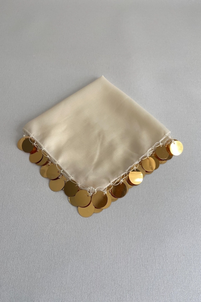 Krem Gold Lüks Şifon Halay Mendili 1 Adet