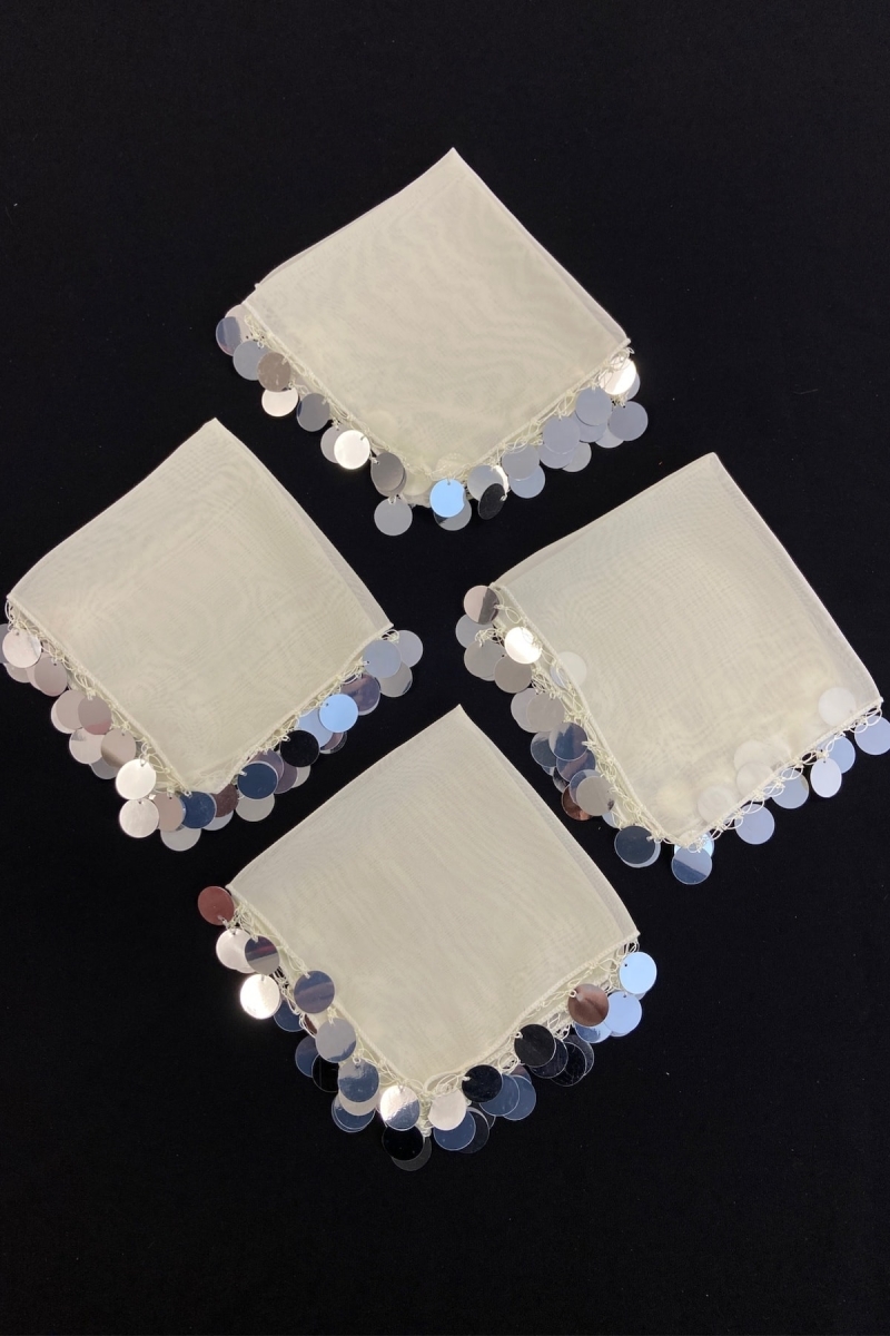 Krem Gümüş Lüks Şifon Halay Mendili 1 Adet