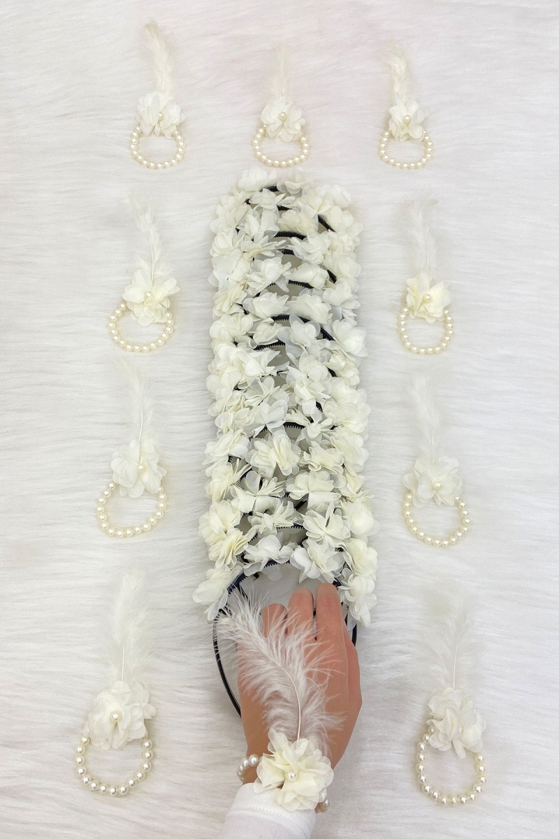 Krem Nedime Bilekliği Ve Nedime Tacı(Plastik), Kına Gecesi, Bekarlığa Veda Partisi, Bride, 20 Parça