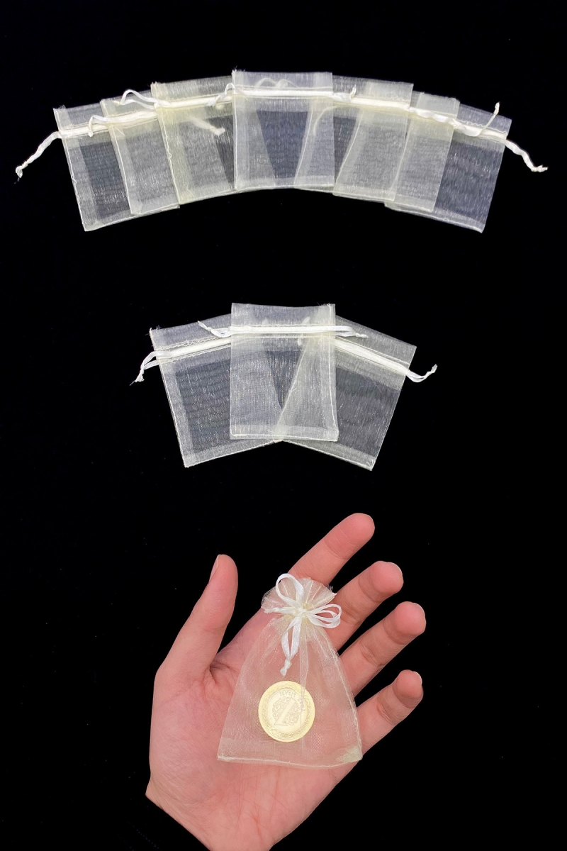Krem Organze Şeffaf Tül Kese 100 Adet Ölçü 7x9cm, Kına Çerez Kuruyemiş Altın Takı Söz Hediye Bohça