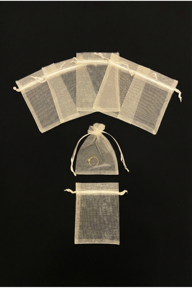 Krem Organze Şeffaf Tül Kese 100 Adet Ölçü 9x12cm, Kına Çerez Kuruyemiş Altın Takı Söz Hediye Bohça