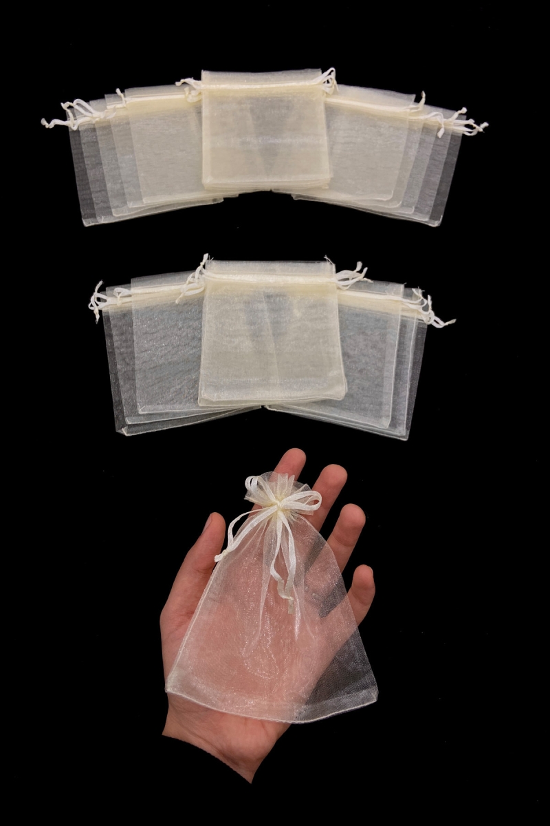Krem Organze Şeffaf Tül Kese 50 Adet Ölçü 12x14cm, Kına Çerez Kuruyemiş Altın Takı Söz Hediye Bohça