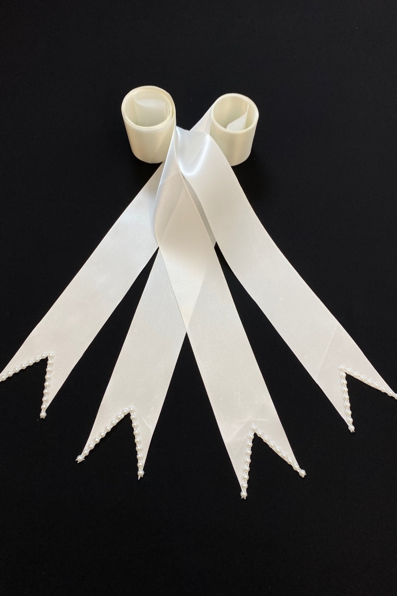 Krem Sade Incili Gelin Damat Takı Kurdelesi, Takı Kemeri